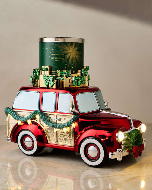 Holiday Car Light-Up Pedestal 3-Wick Candle Holder