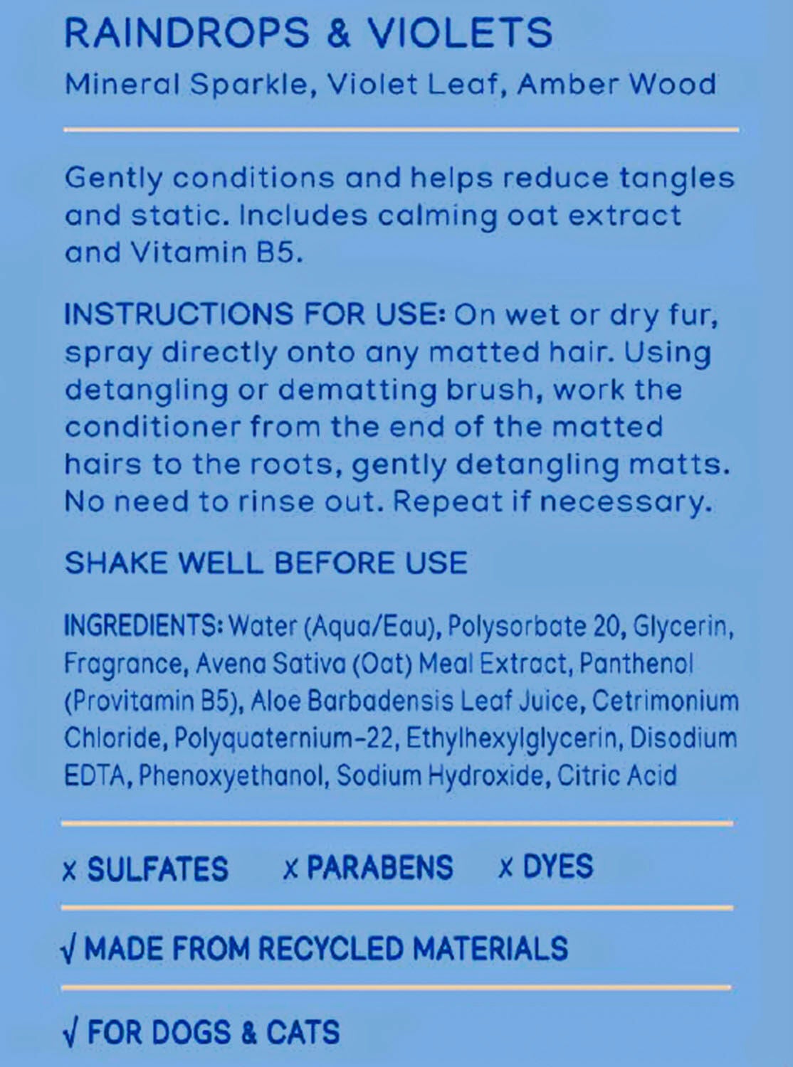 Raindrops & Violet Pet Detangling Spray