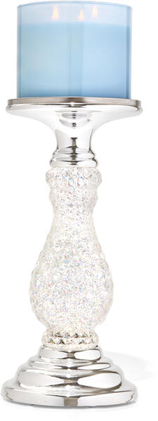 Silver Swirling Glitter Pedestal 3-Wick Candle Holder