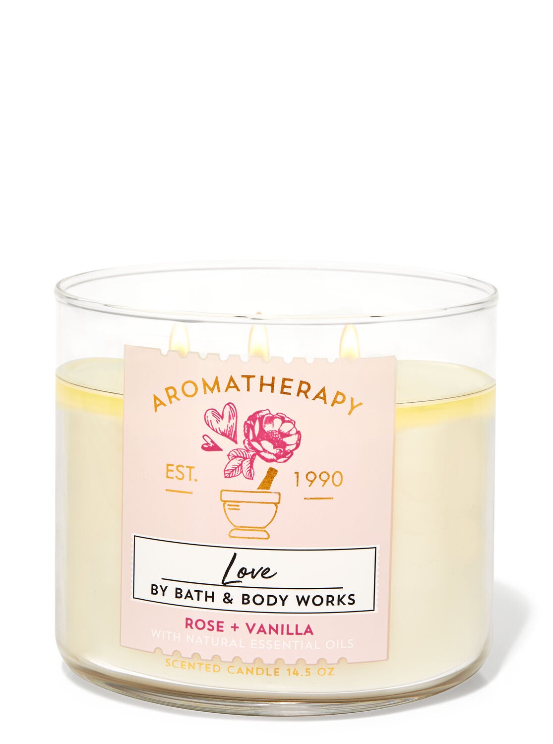 Rose Vanilla 3 Wick Candle Aromatherapy Bath Body Works
