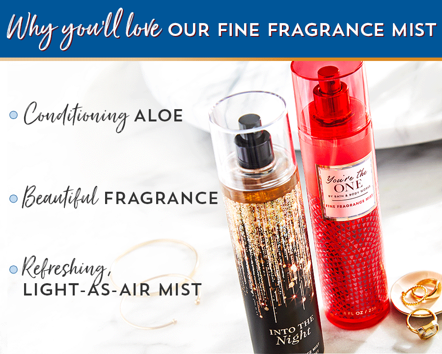 Why you'll love our fine fragrance mist. Conditioning aloe. Beautiful fragrance. Refreshing light-as-air mist.