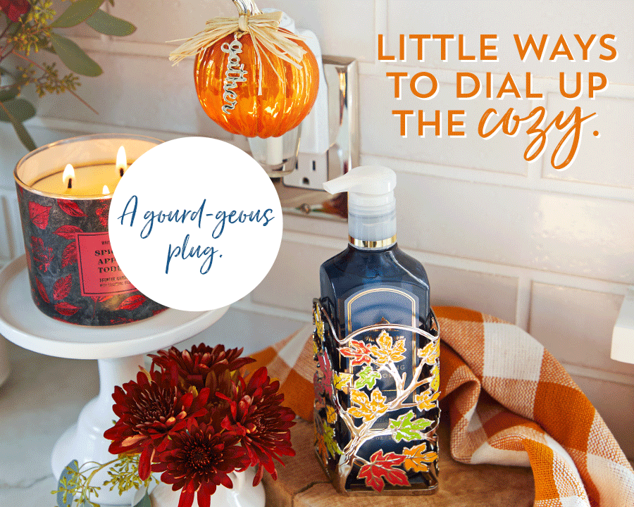 Little ways to dial up the cozy: A gourd-geous plug. A holder that leafs an impression.