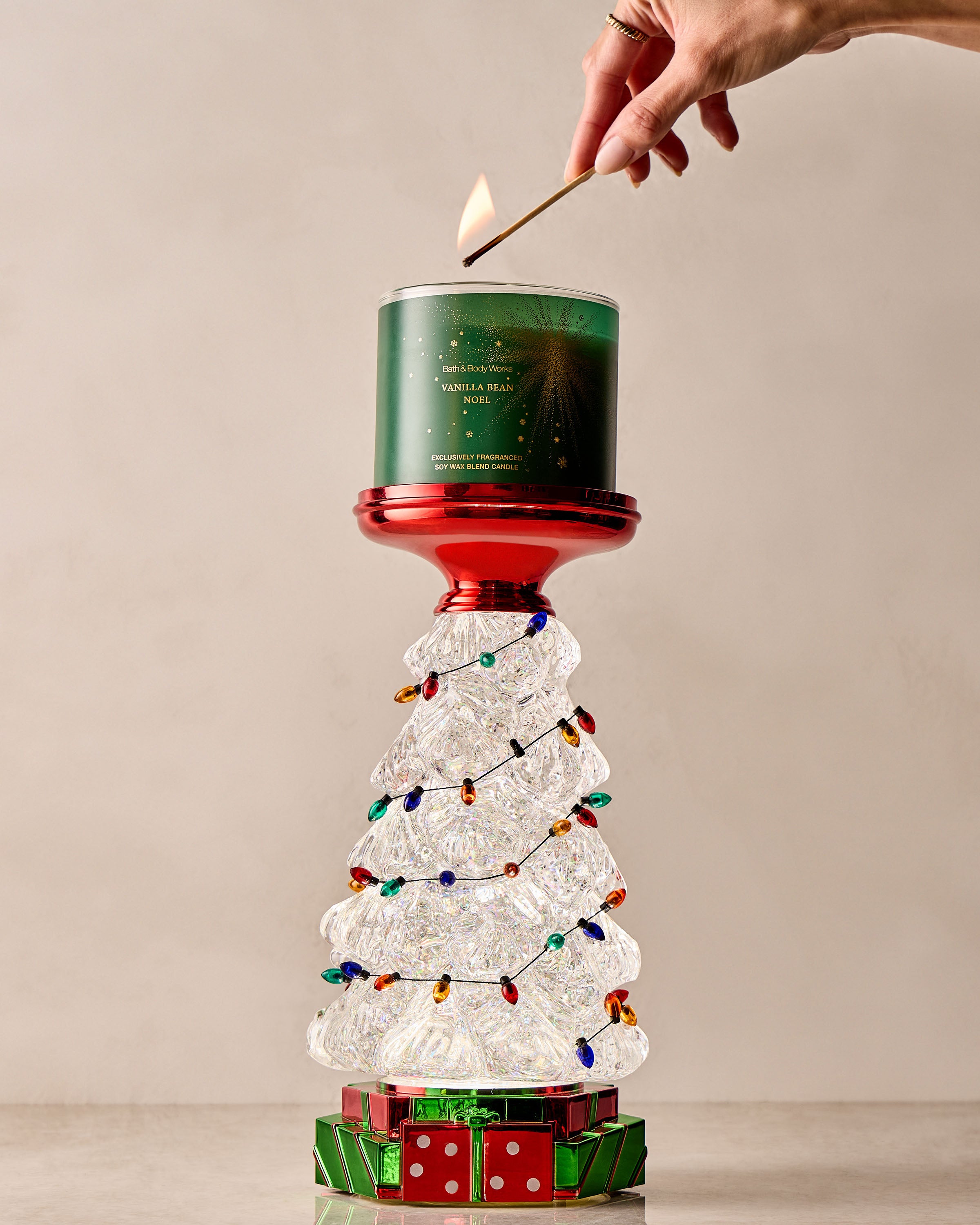 Christmas Tree Water Globe 3-Wick Candle Holder