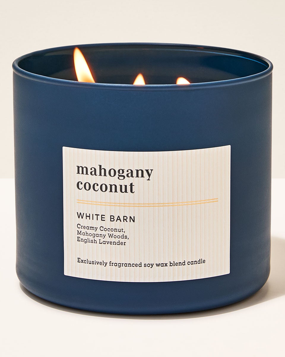 専用 Bath & Body Works Candle Body Wash Mahogany Coconut 3-Wick Candle | Bath & Body Works
