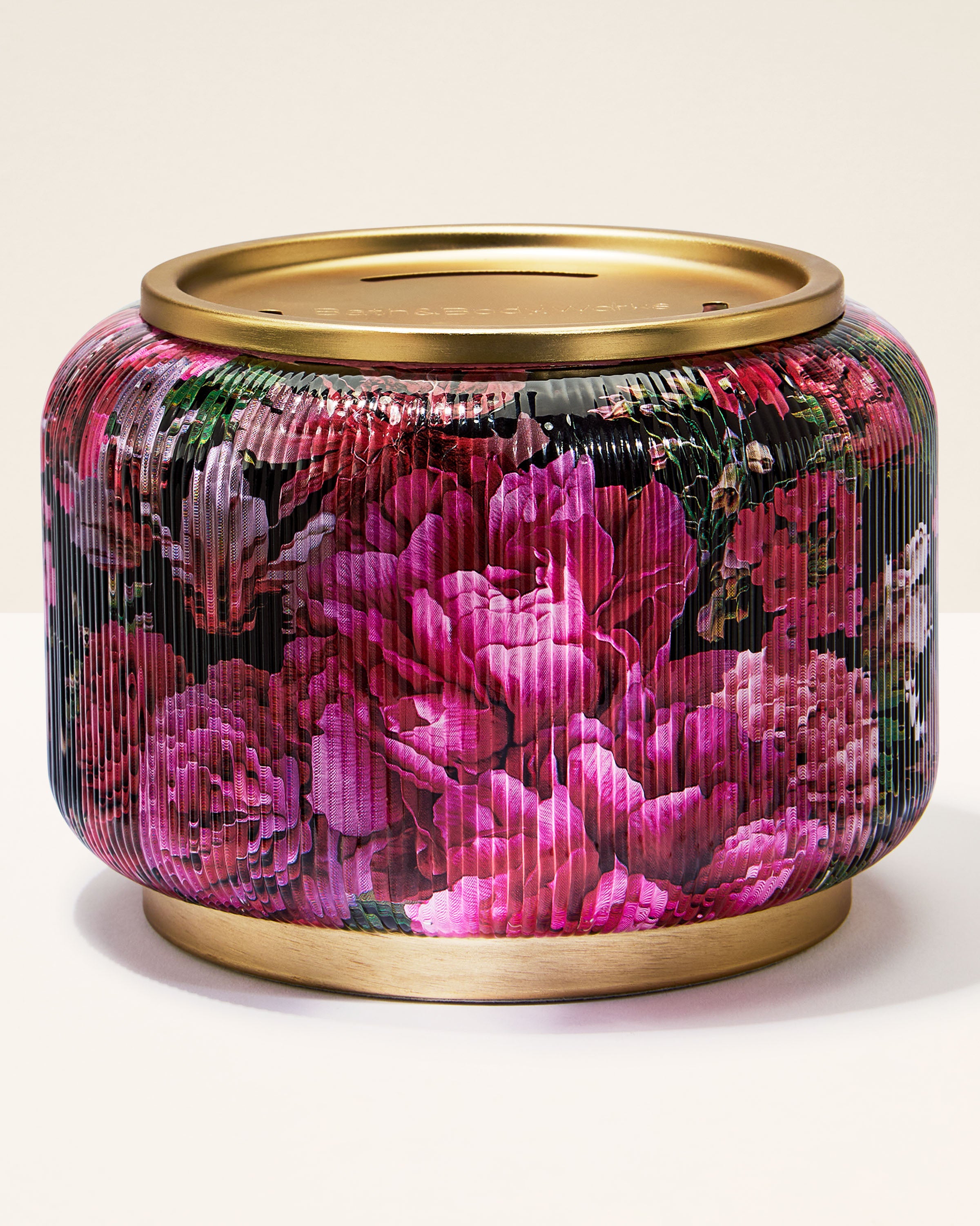 Floral Ribbed Glass Pedestal 3-Wick Candle Holder