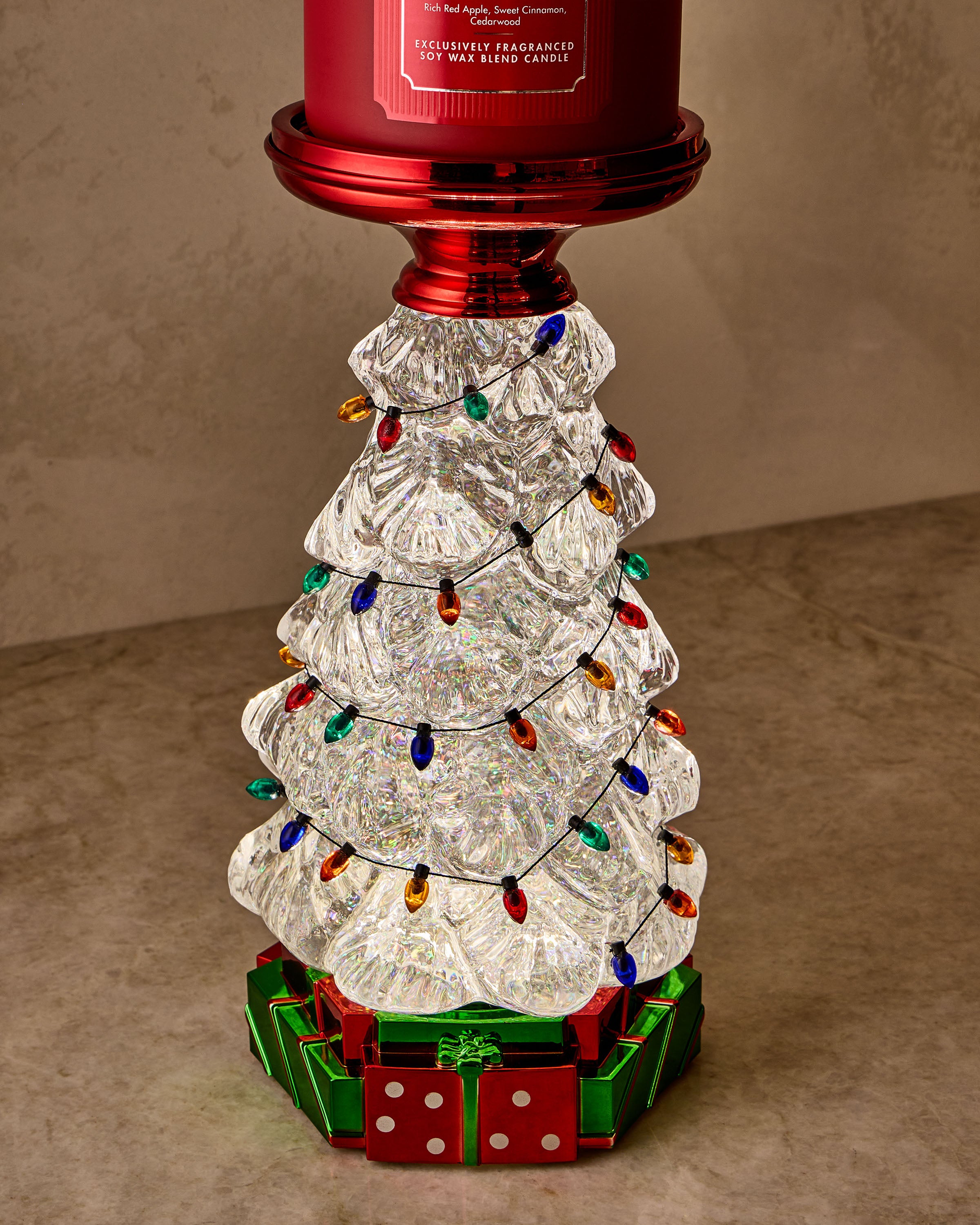 Christmas Tree Water Globe 3-Wick Candle Holder