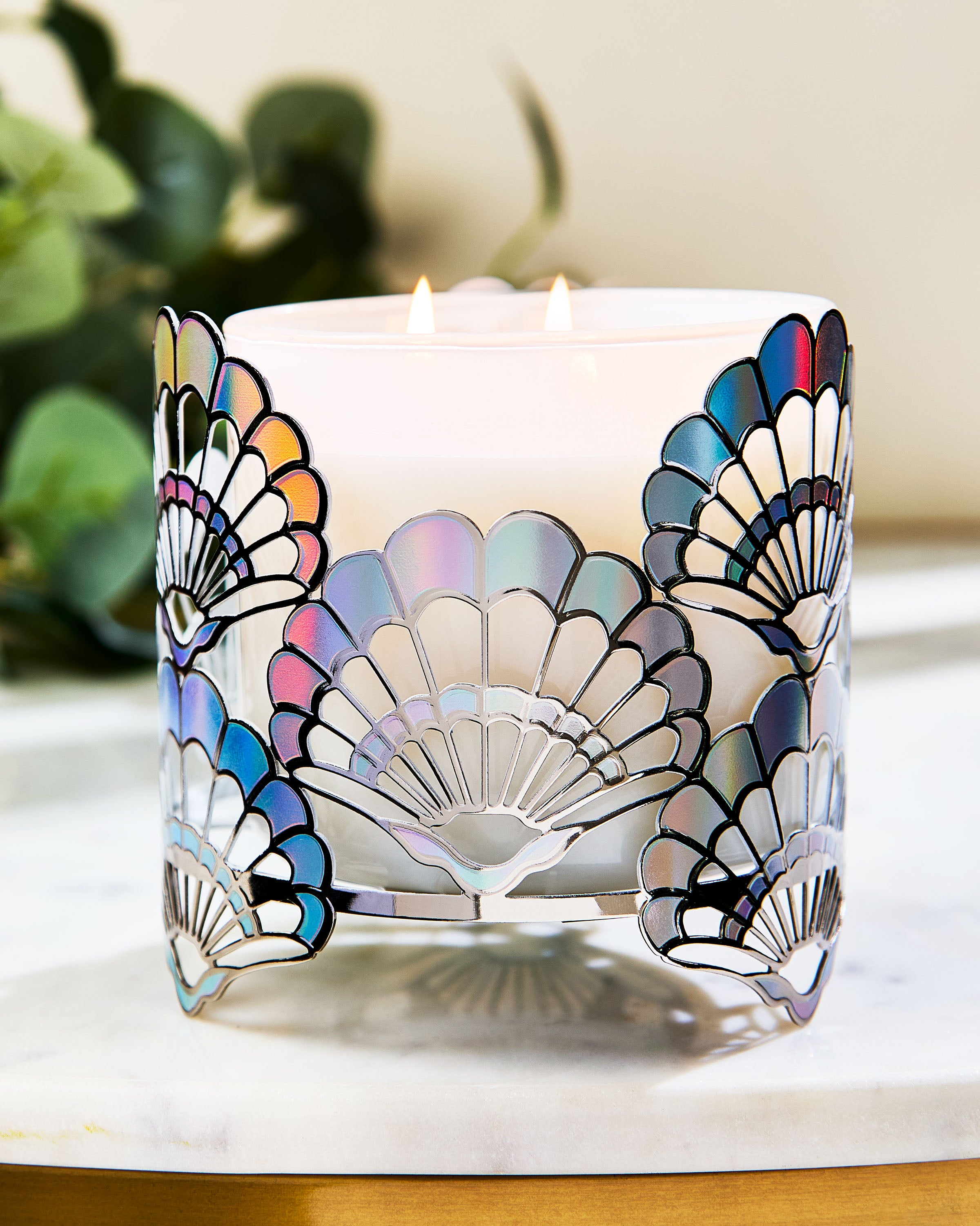 Opalescent Seashells 3-Wick Candle Holder