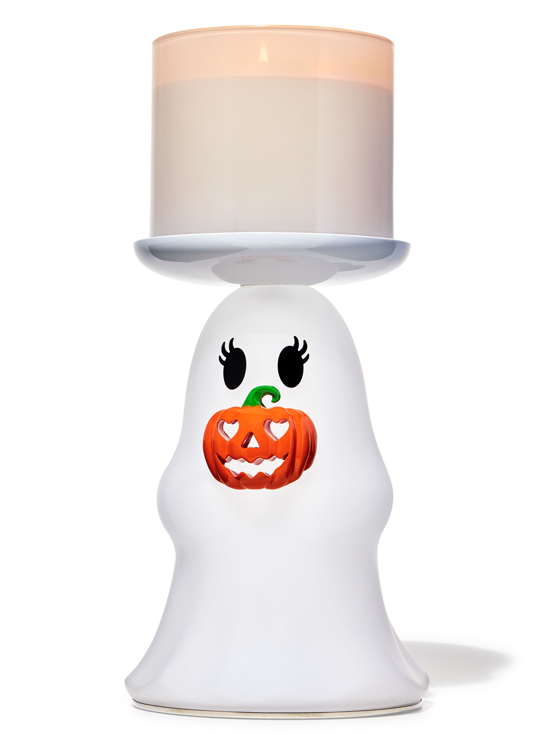 Light-up Ghost Jack-o'-lantern Pedestal 3-Wick Candle Holder