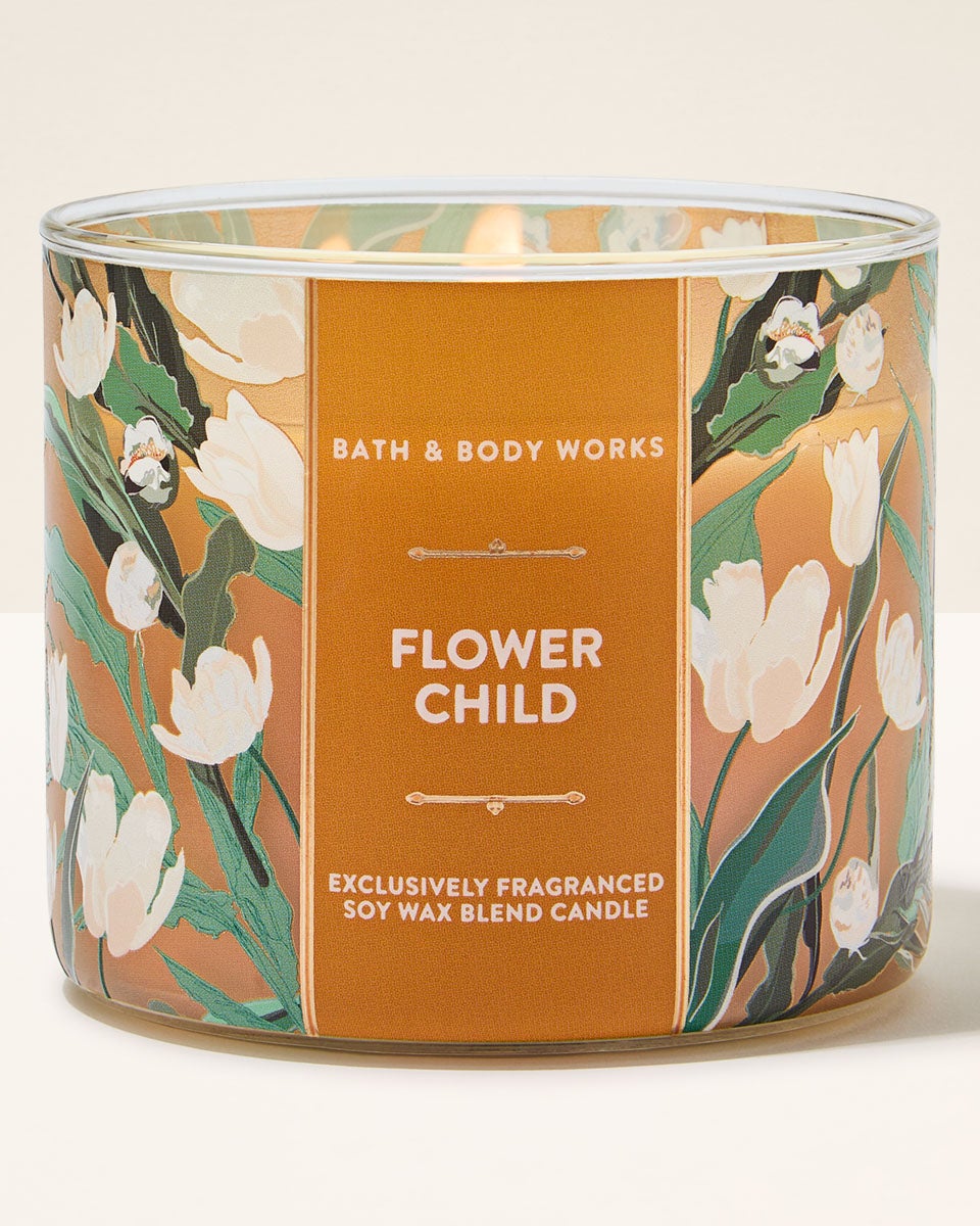 bath and body works tobacco flower candle 3-Wick Flowerchild The Perfect 3 Flower Cart