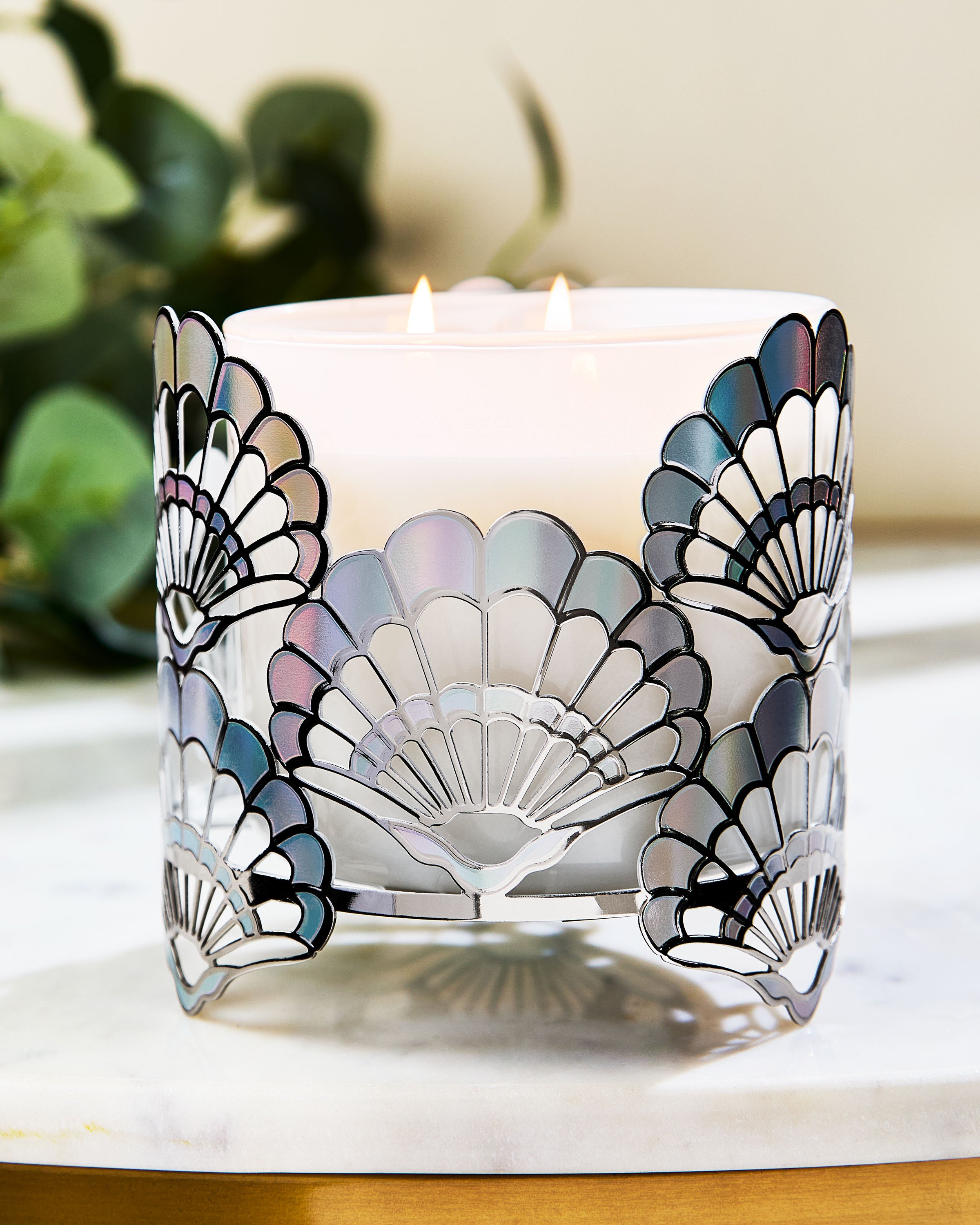 Opalescent Seashells 3-Wick Candle Holder