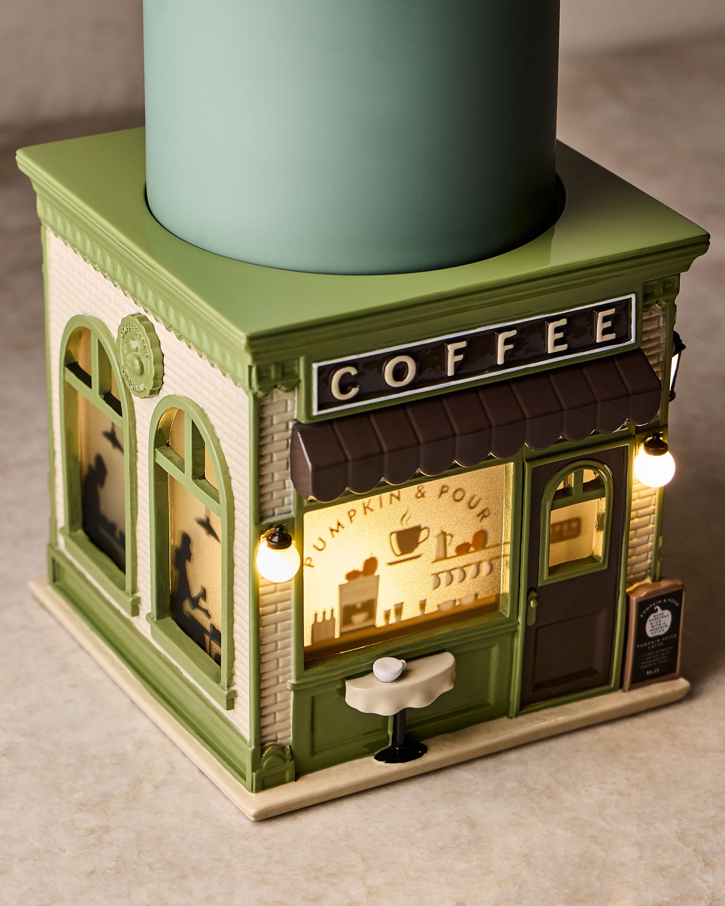 Light-up Coffee Time Pedestal 3-Wick Candle Holder