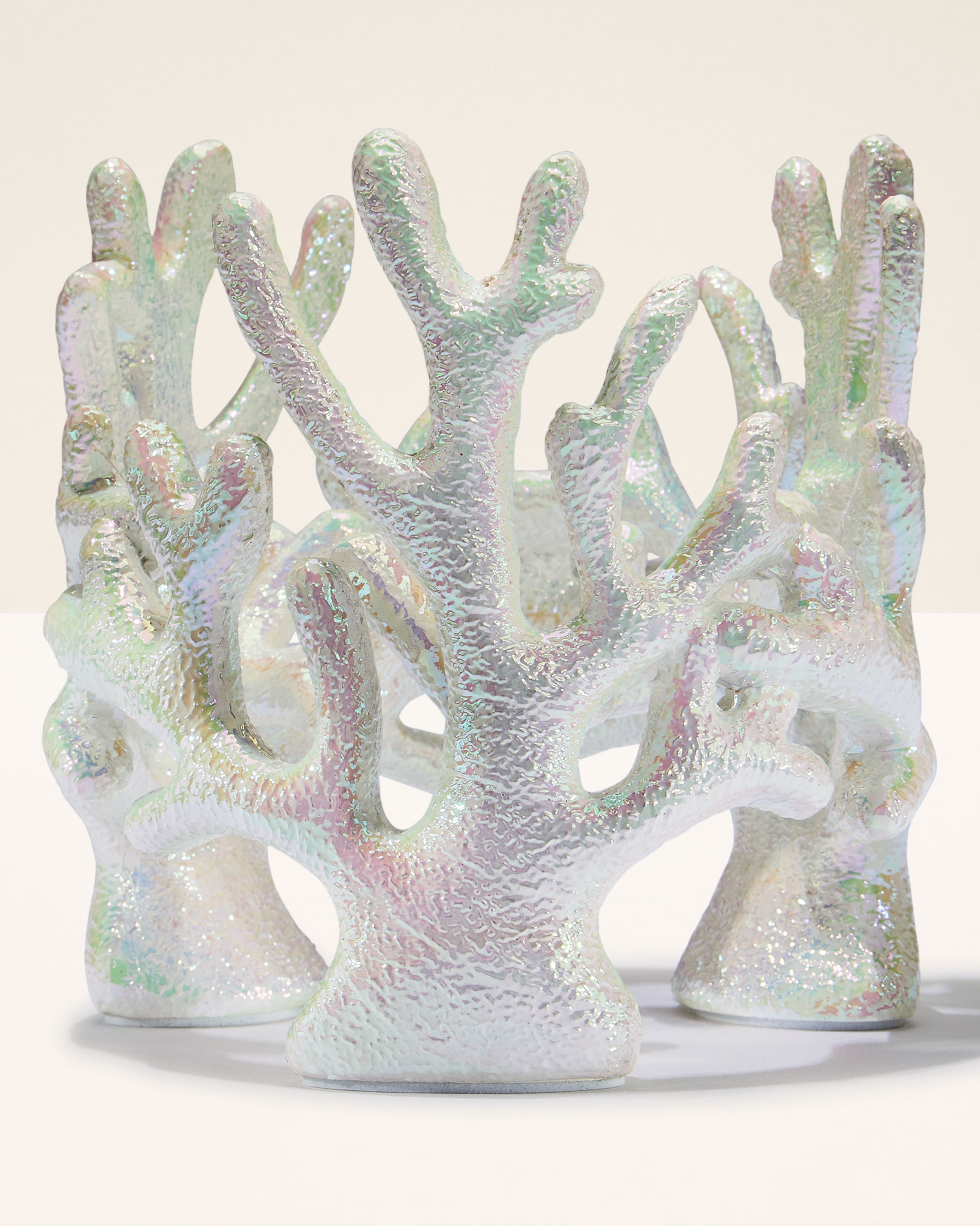 Iridescent Coral Pedestal 3-Wick Candle Holder
