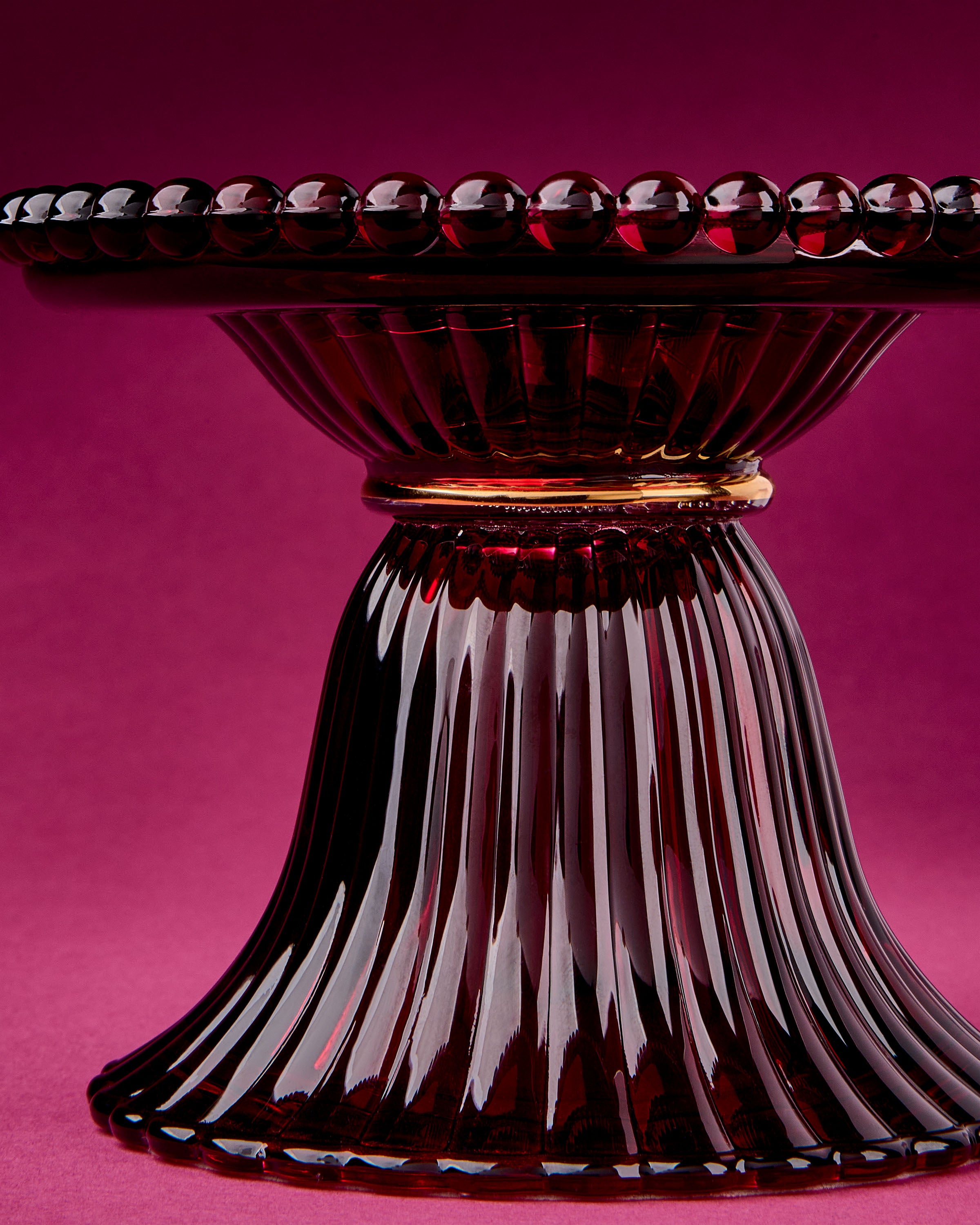 Maroon Glass Pedestal 3-Wick Candle Holder